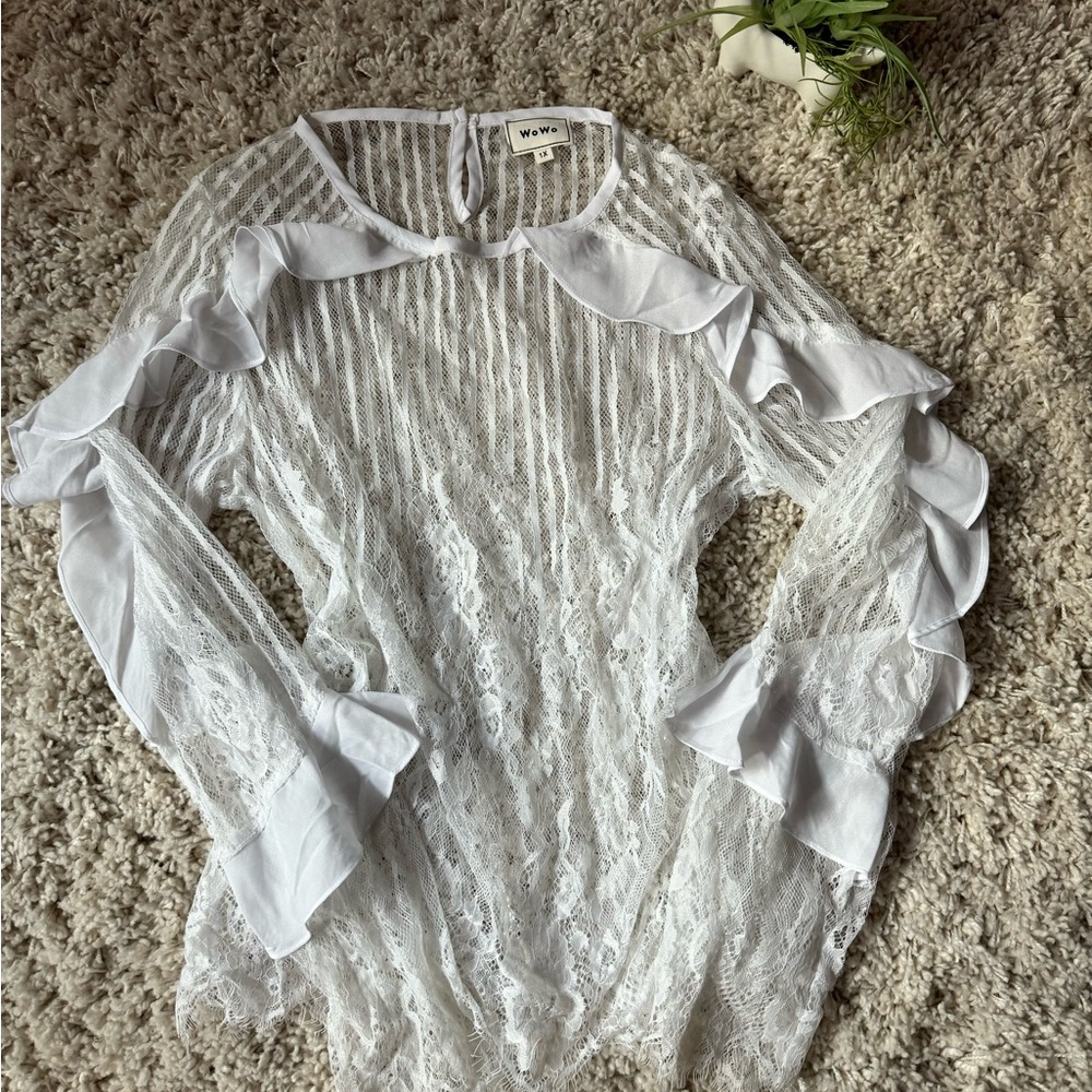 Wowo 1X going out vintage fashion  bell sleeve elegant white long sleeve…